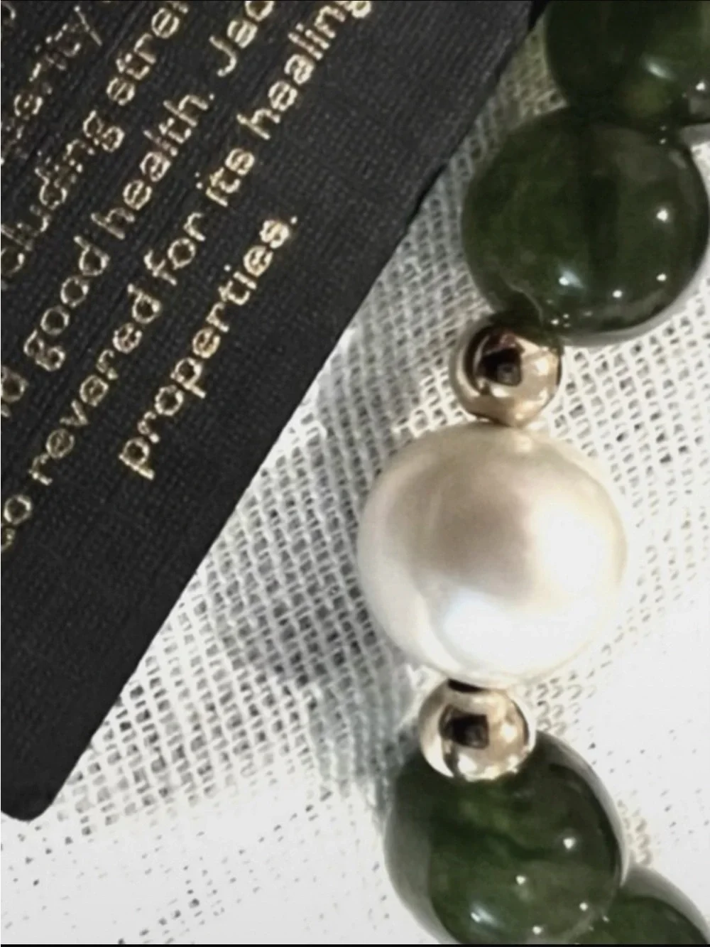 NWT Natural Green Jade & Freshwater Pearl Stretch Bracelet with 14K Solid Gold